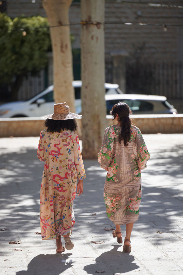 Robe raglan beige rose fluo