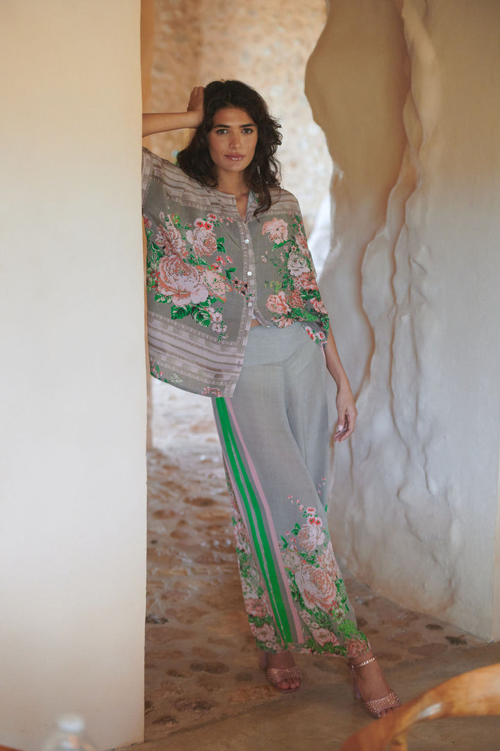 Neon Rose Beige Crepe Palazzo Pants