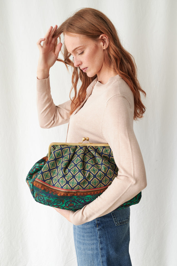 One Hundred Stars Amulet Emerald Canvas Kisslock Clutch Bag