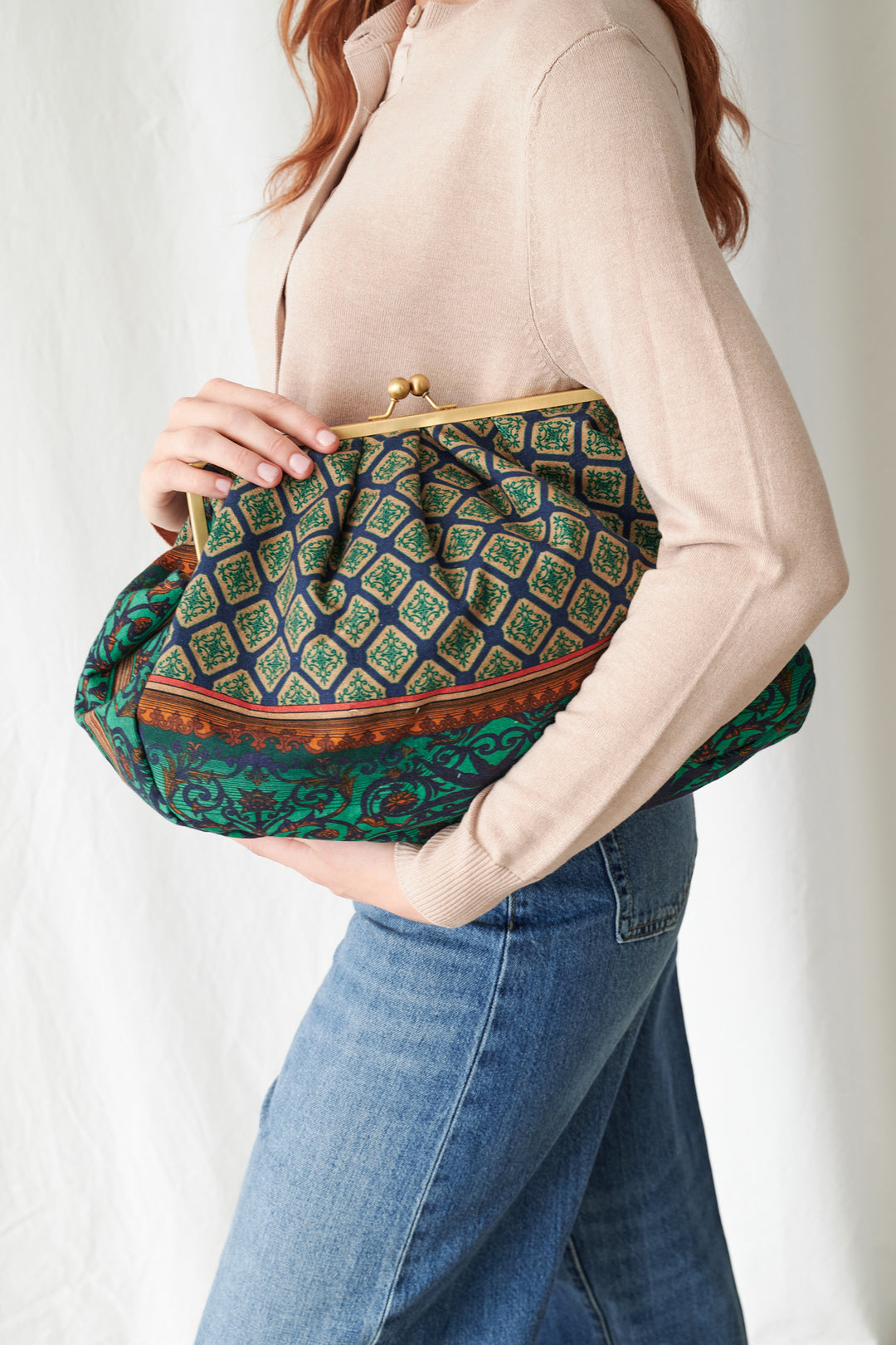 One Hundred Stars Amulet Emerald Canvas Kisslock Clutch Bag