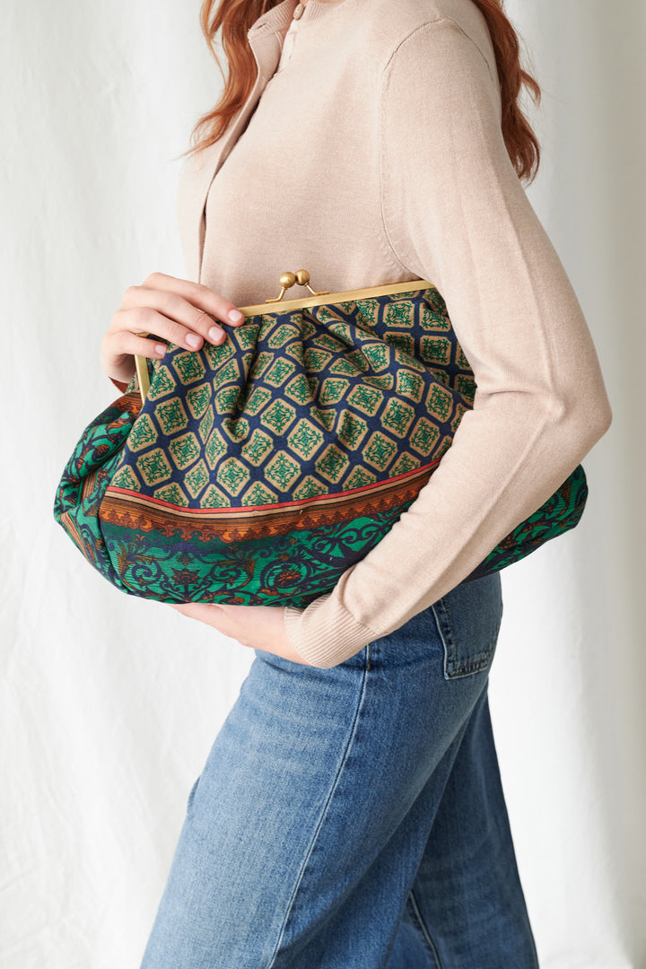 One Hundred Stars Amulet Emerald Canvas Kisslock Clutch Bag