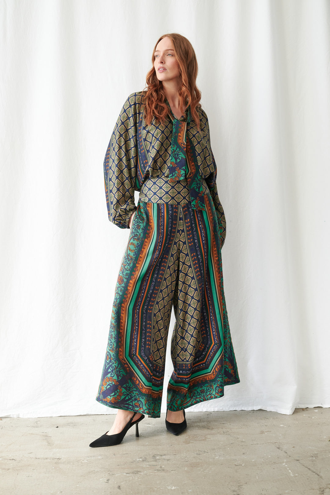 One Hundred Stars Amulet Emerald Palazzo Pants
