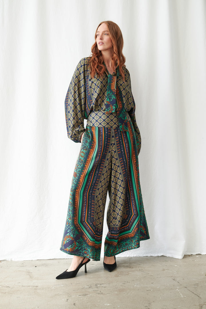 One Hundred Stars Amulet Emerald Palazzo Pants