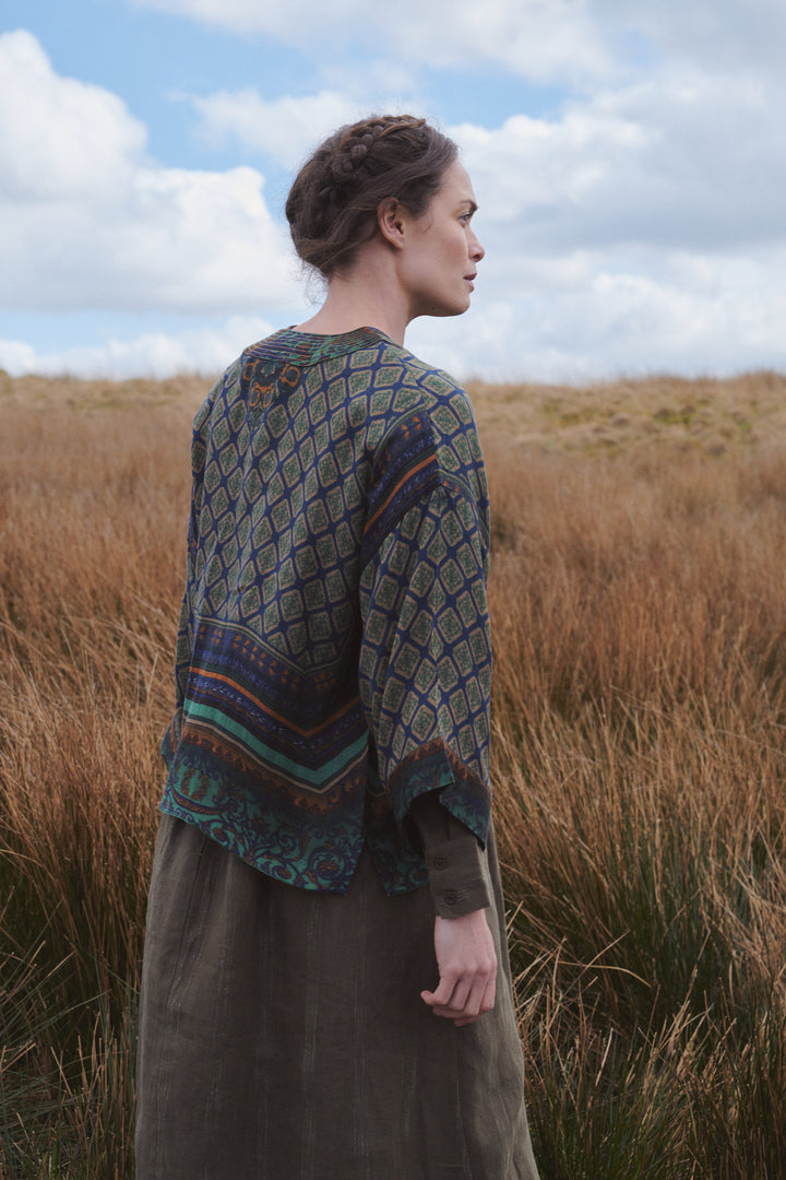One Hundred Stars Amulet Emerald Wool Kimono
