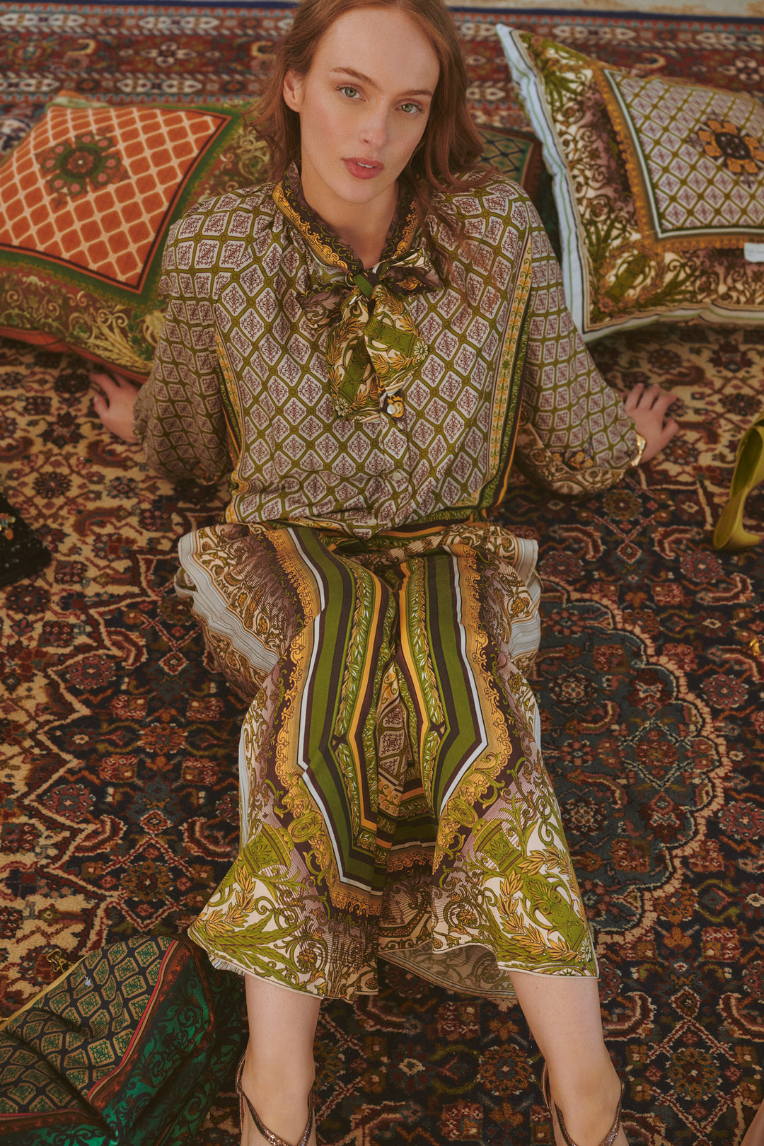Amulet Green Pussybow Blouse