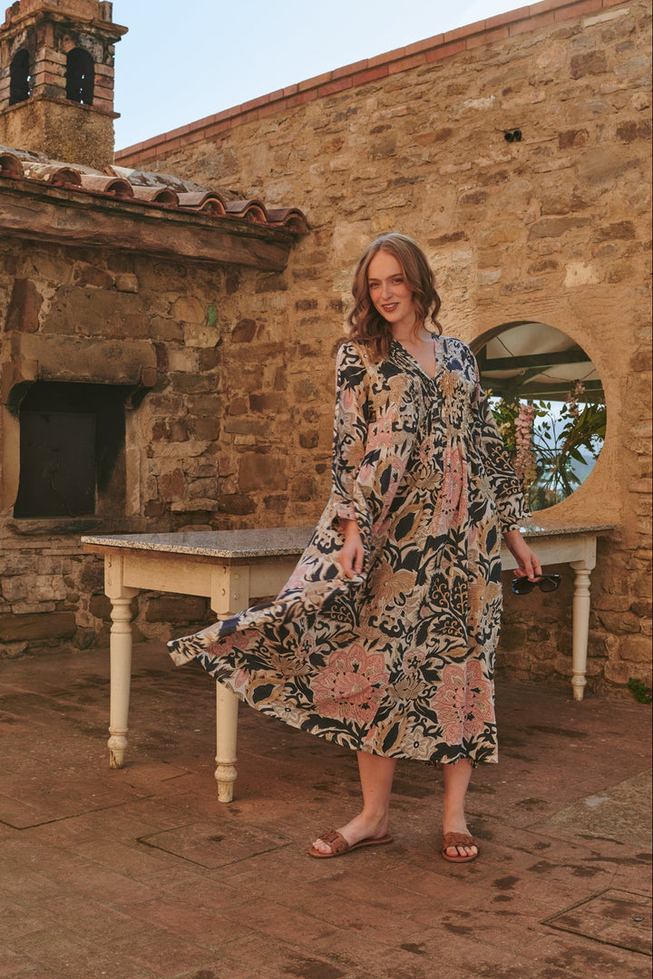 Block Taupe Pinch Pleat Dress