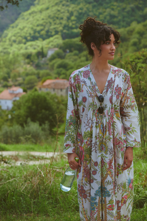 Boho Garden Ecru Pinch Pleat Dress