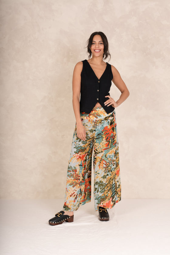 China Tree Aqua Crepe Palazzo Pants