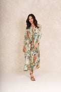 China Tree Aqua Pinch Pleat Dress