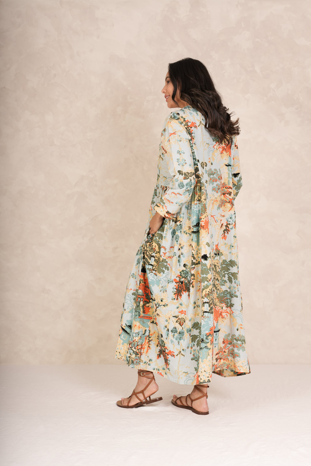 China Tree Aqua Pinch Pleat Dress