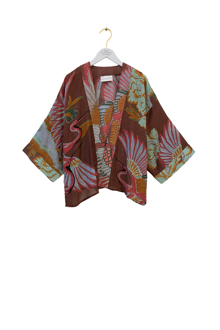 One Hundred Stars Crane Brown Kimono