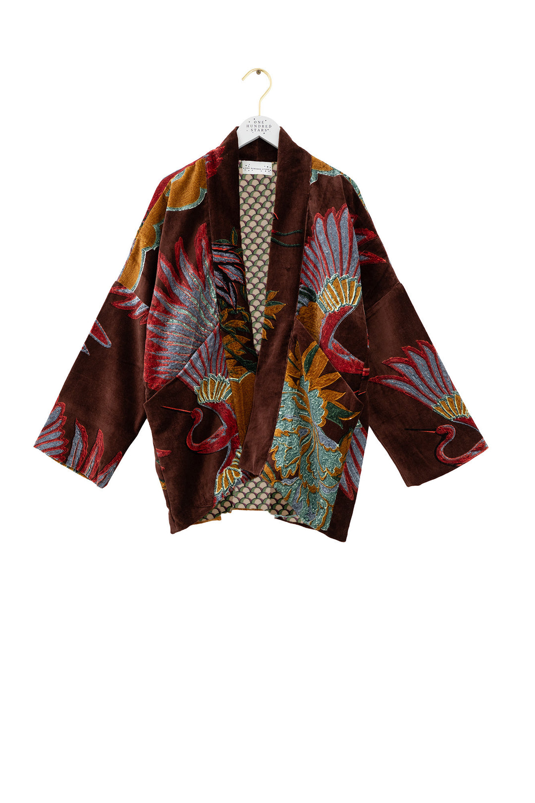 One Hundred Stars Crane Brown Velvet Pocket Jacket