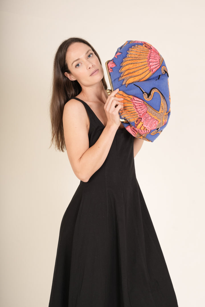 Crane Cobalt Kiss Lock Clutch Bag
