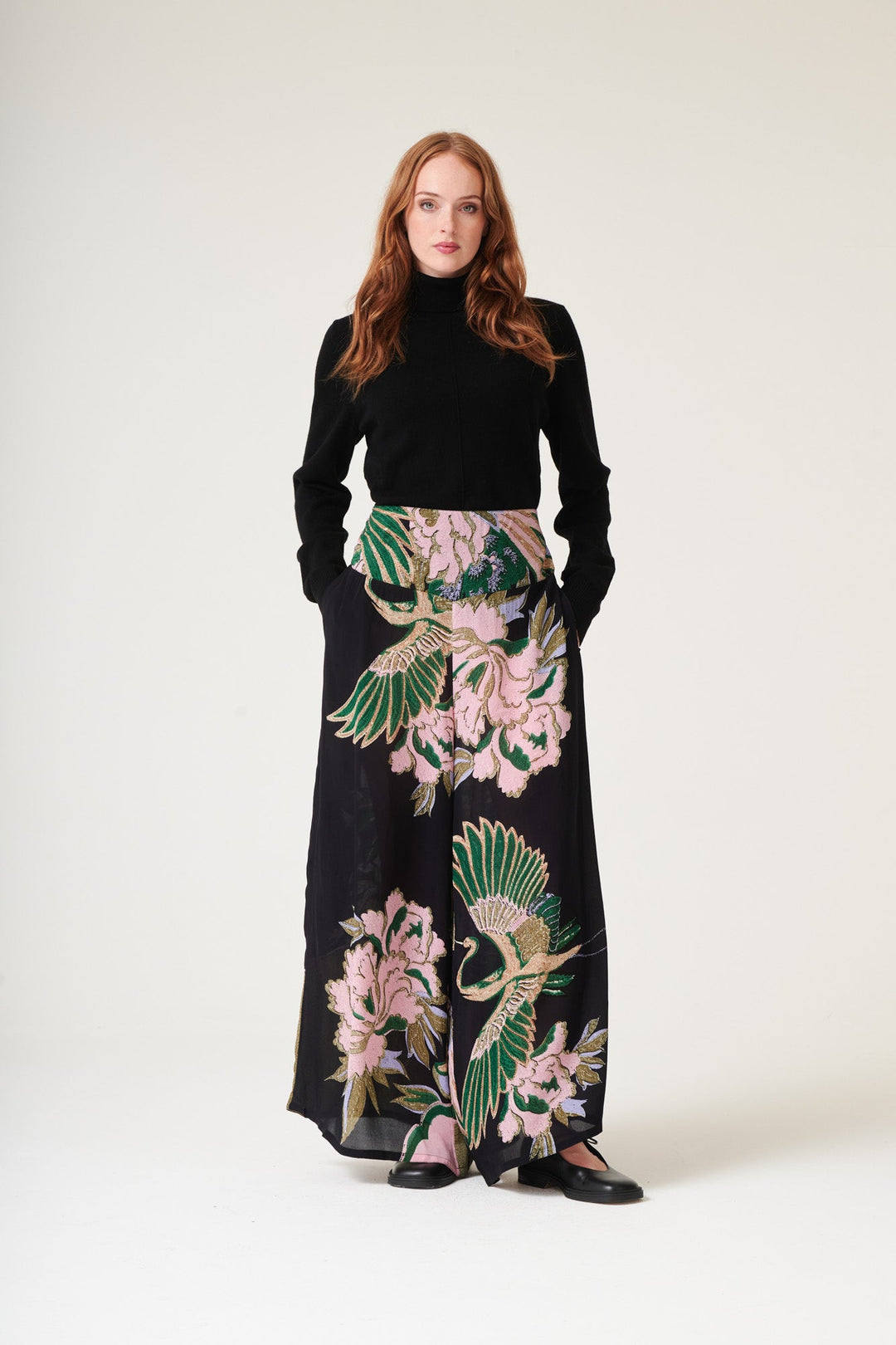 Pantalones palazzo de crepé esmeralda Crane
