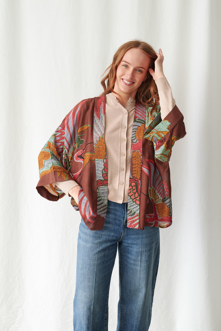 One Hundred Stars Crane Brown Kimono
