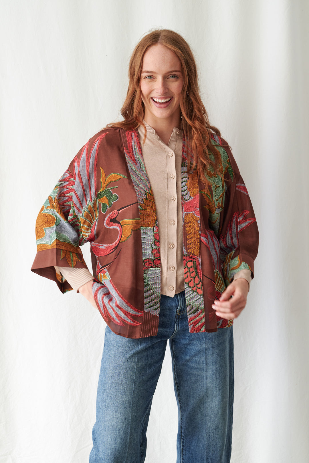 One Hundred Stars Crane Brown Kimono