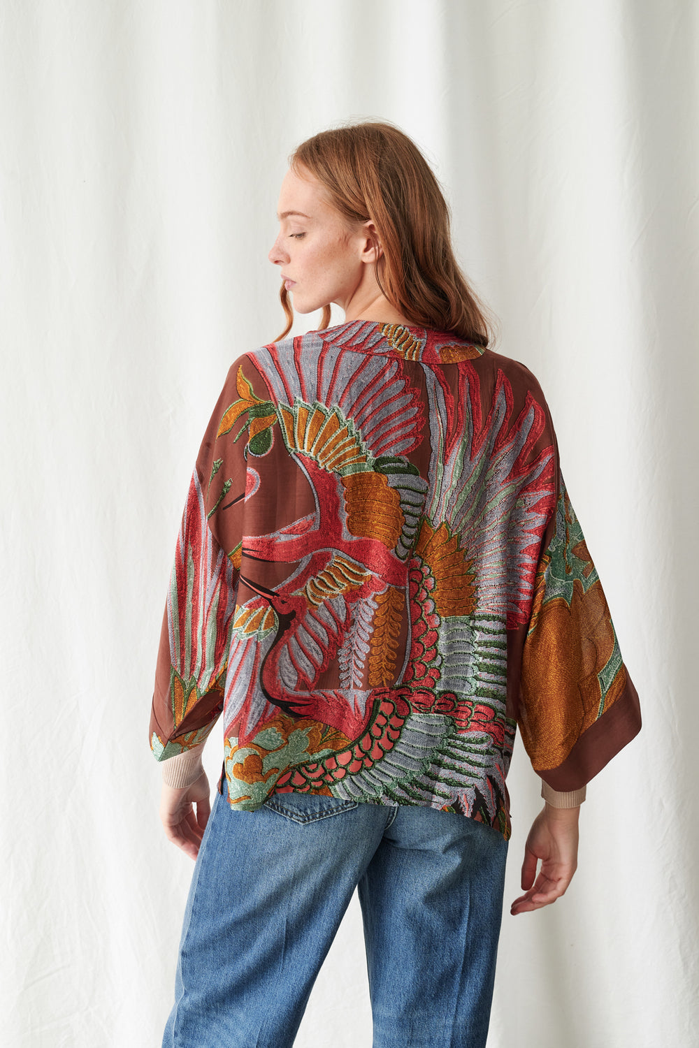 One Hundred Stars Crane Brown Kimono