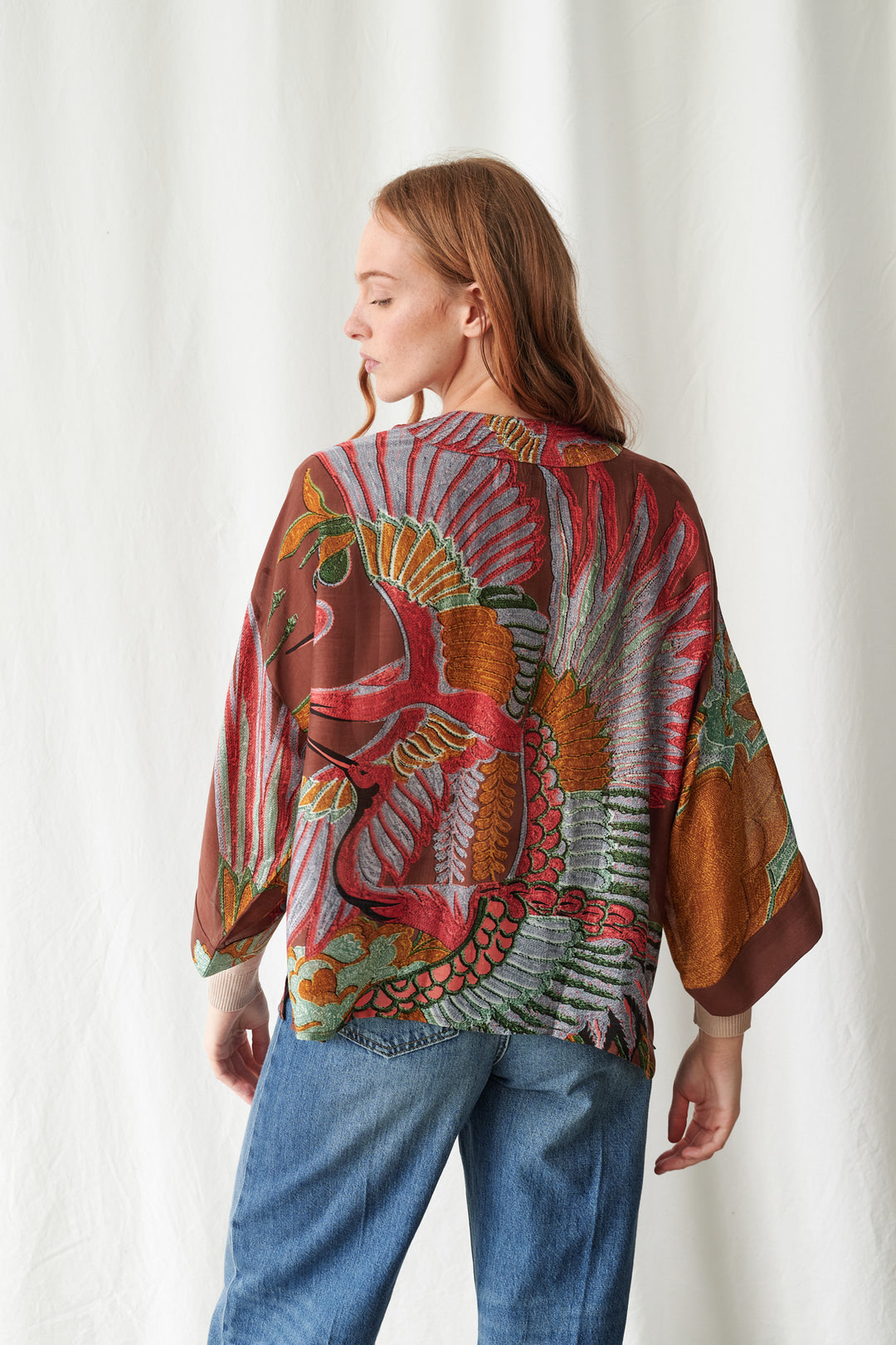 One Hundred Stars Crane Brown Kimono