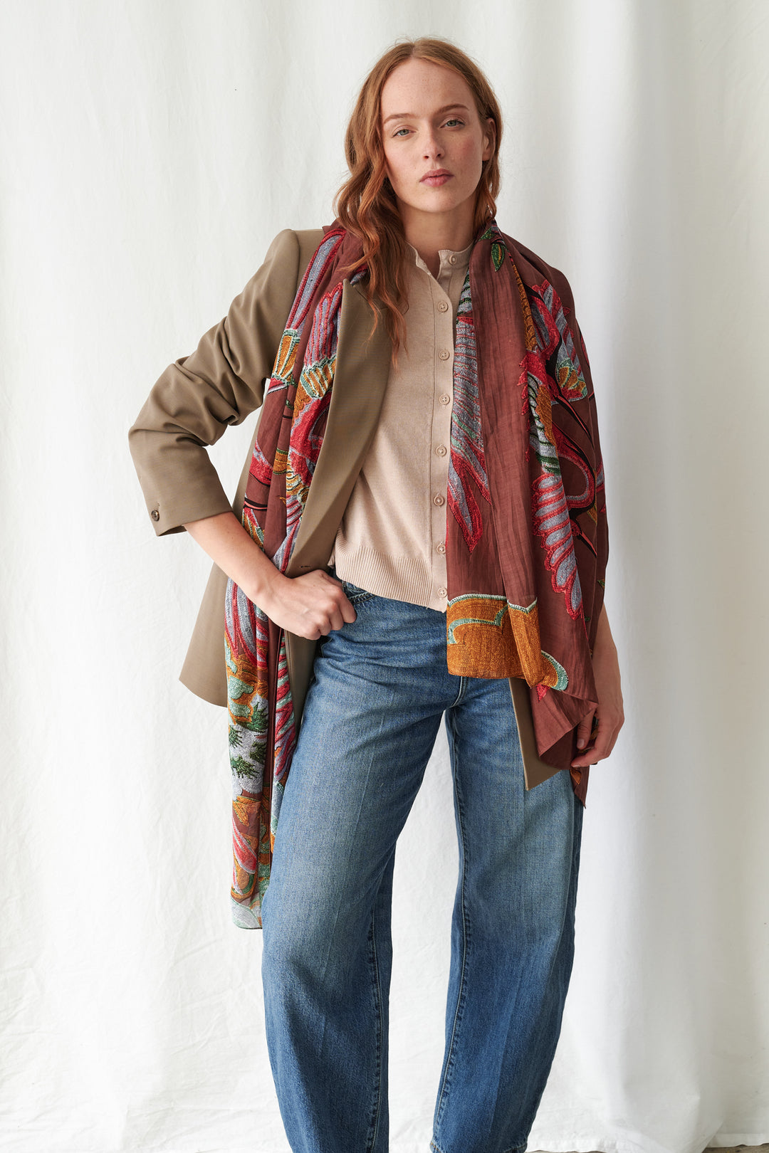 One Hundred Stars Crane Brown Scarf