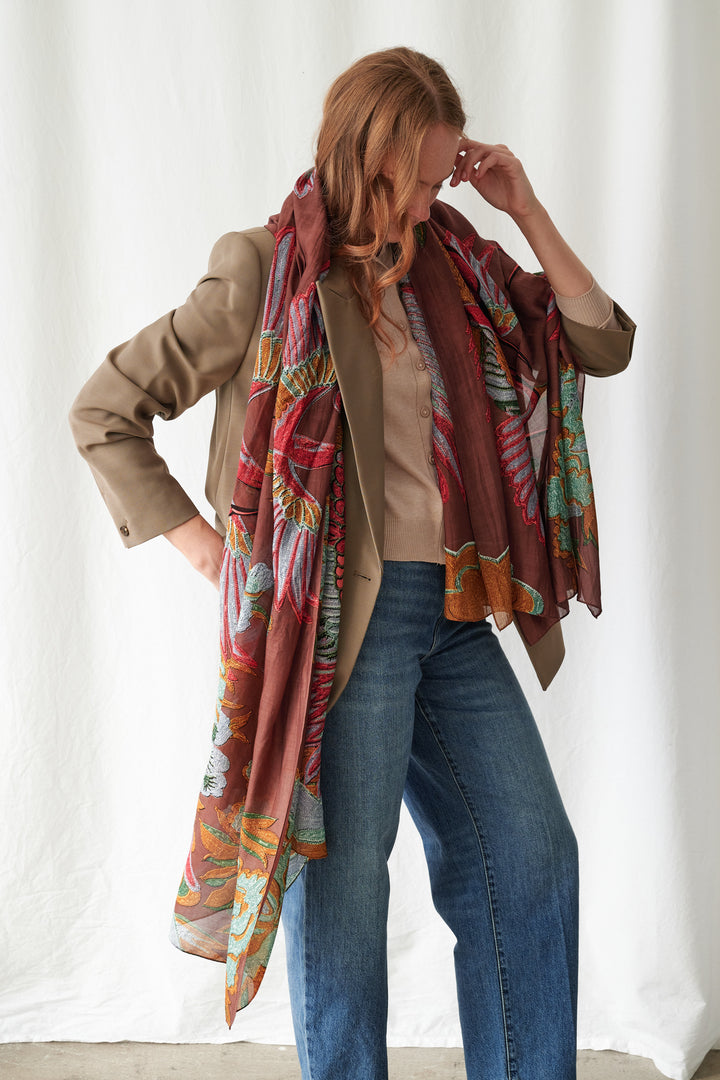 One Hundred Stars Crane Brown Scarf
