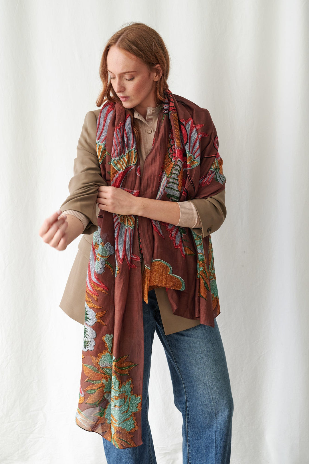 One Hundred Stars Crane Brown Scarf
