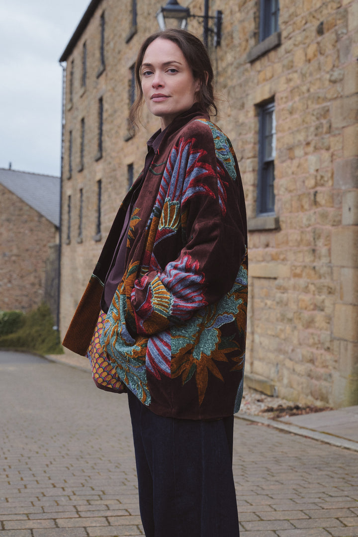 One Hundred Stars Crane Brown Velvet Pocket Jacket