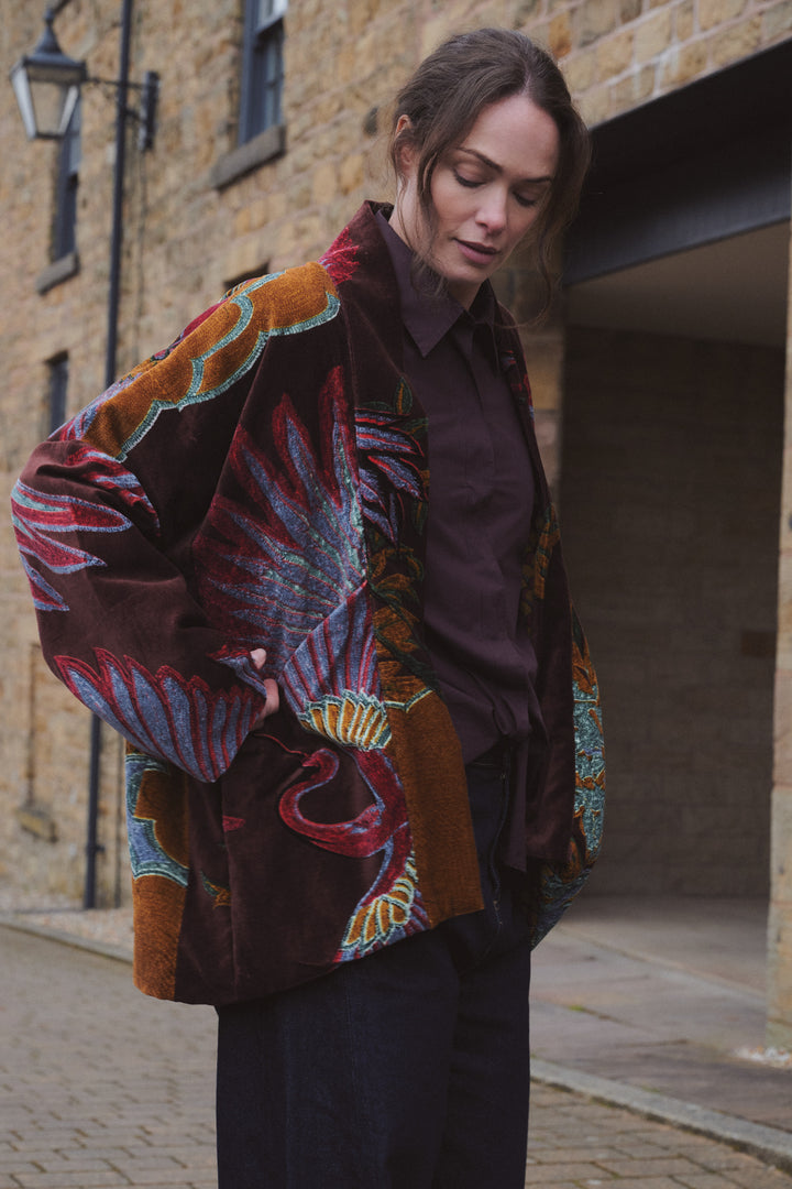 One Hundred Stars Crane Brown Velvet Pocket Jacket
