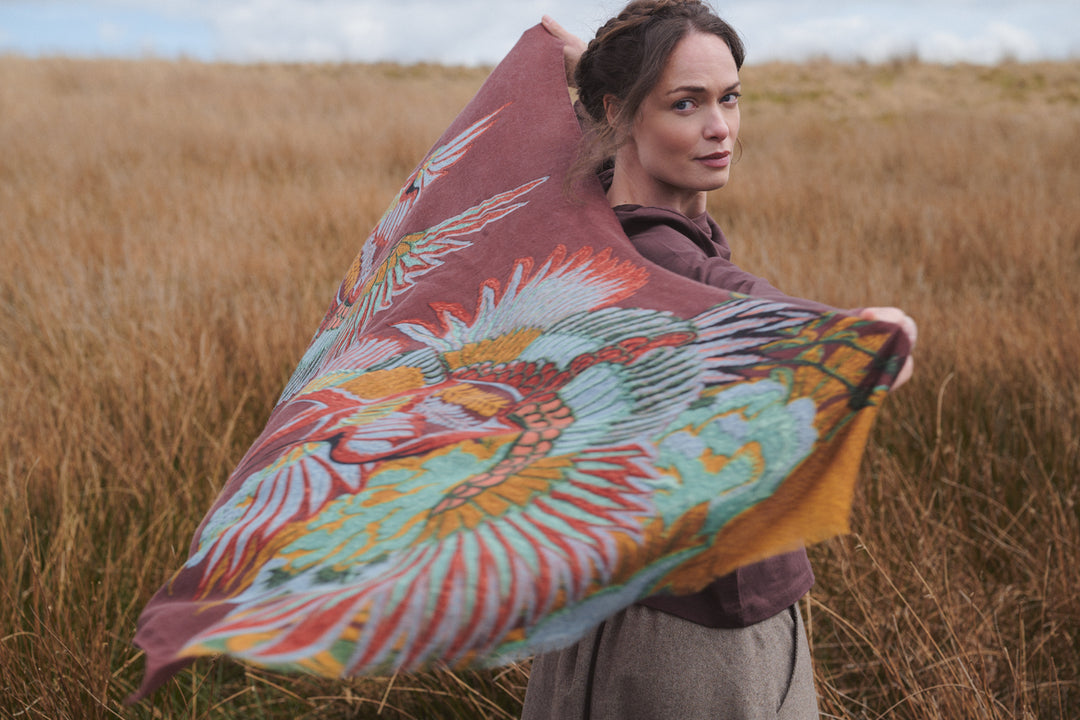 One Hundred Stars Crane Brown Wool Scarf