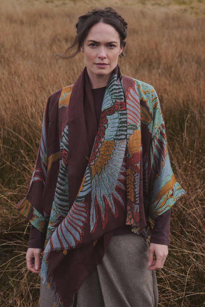 One Hundred Stars Crane Brown Wool Kimono