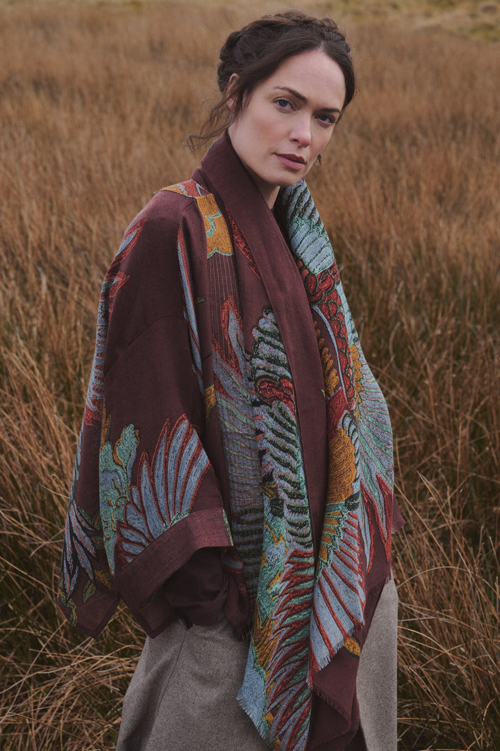 One Hundred Stars Crane Brown Wool Scarf