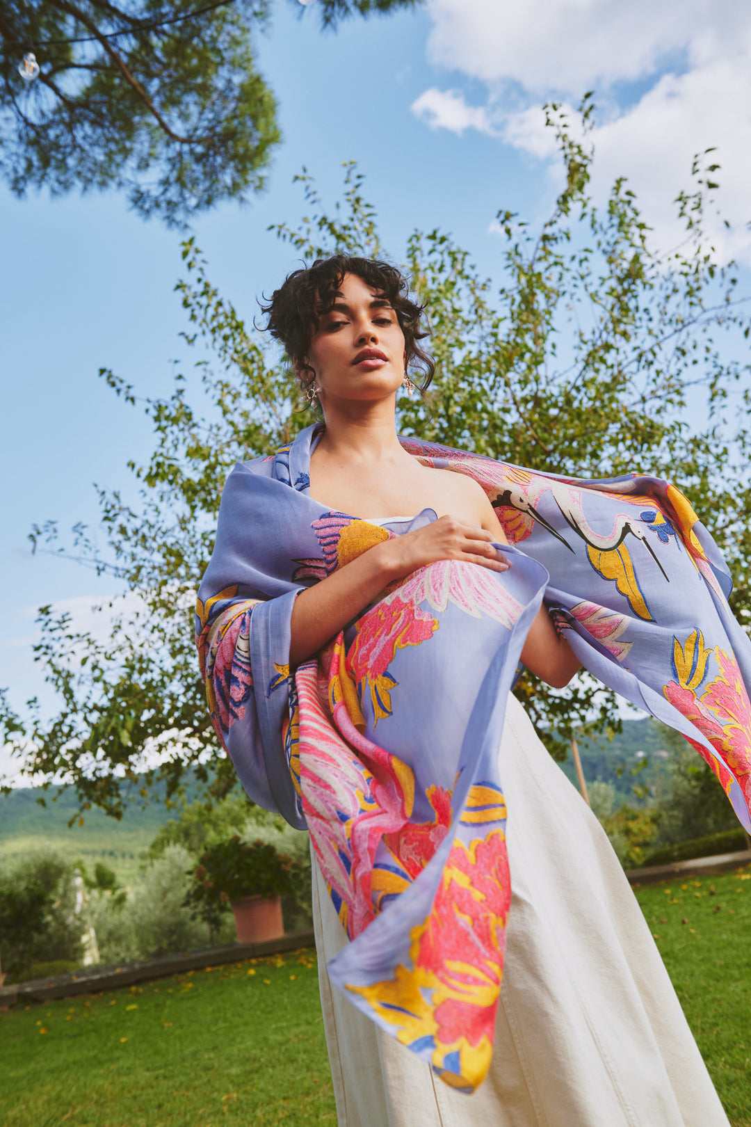 Crane Periwinkle Scarf