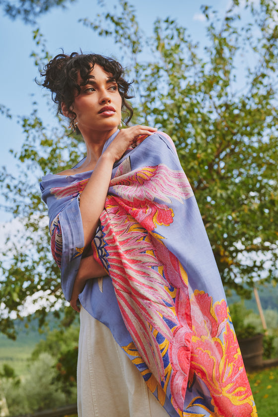 Crane Periwinkle Scarf