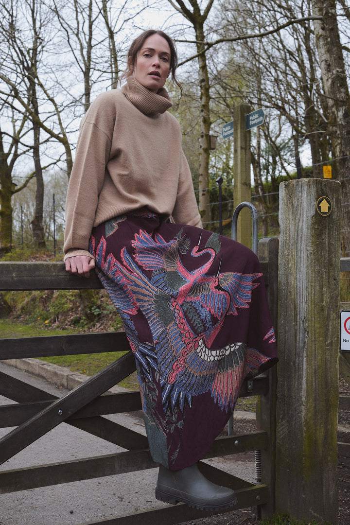 Crane Plum A-line Maxi Skirt