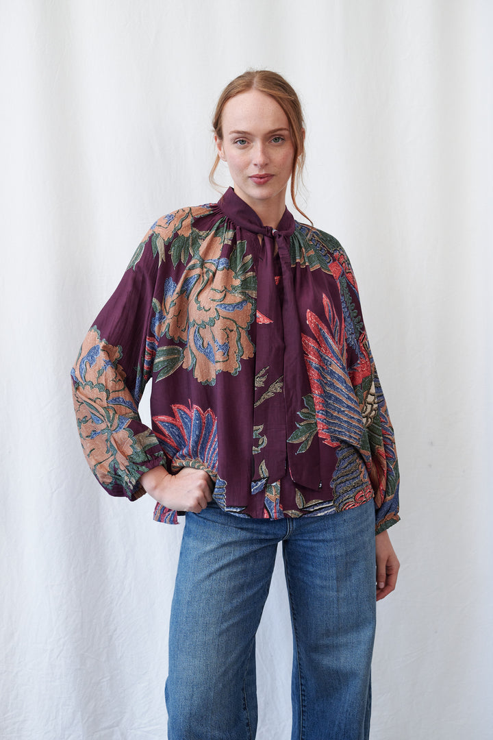Crane Plum Pussybow Blouse