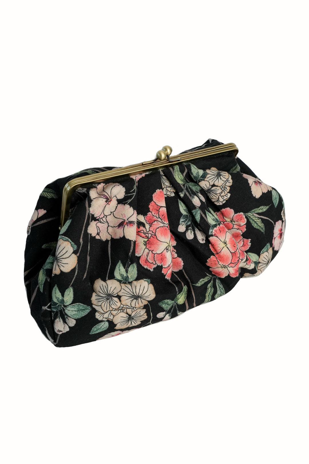 Bolso de mano con cierre de beso Trailing Blossom en negro