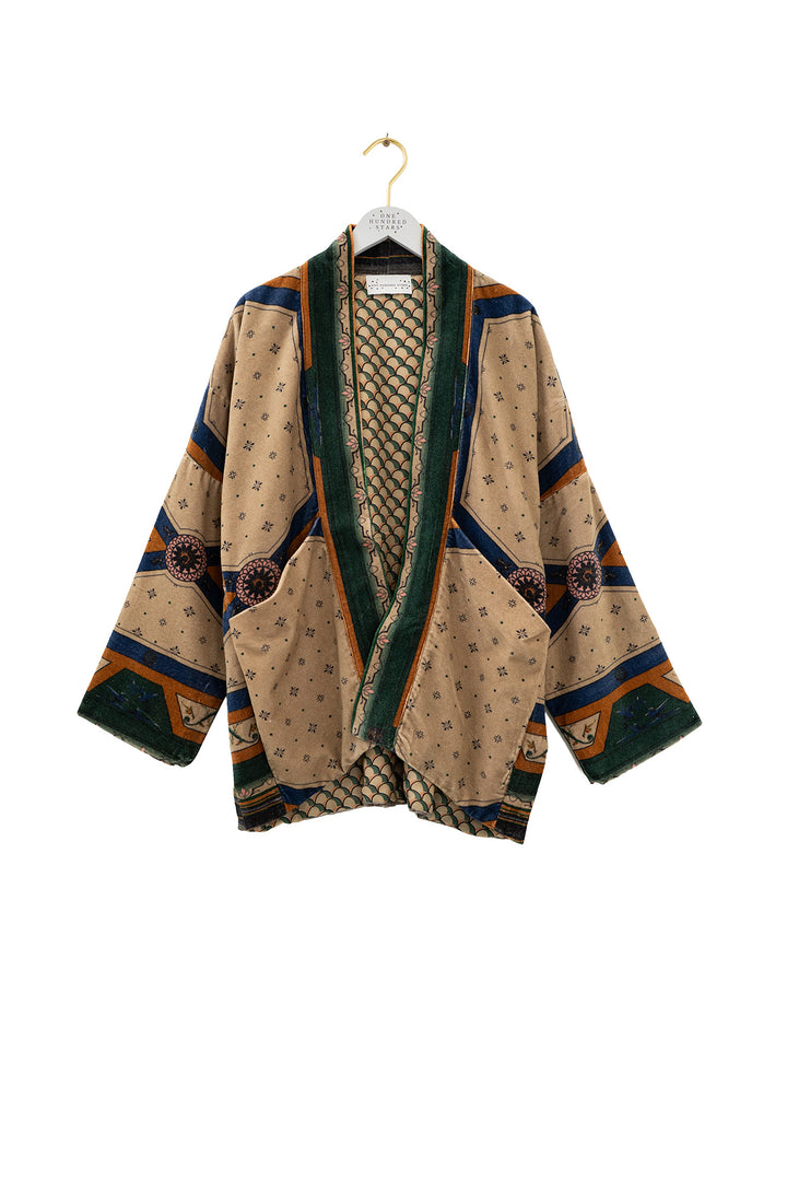 One Hundred Stars Fleur De Lys Sand Velvet Pocket Jacket