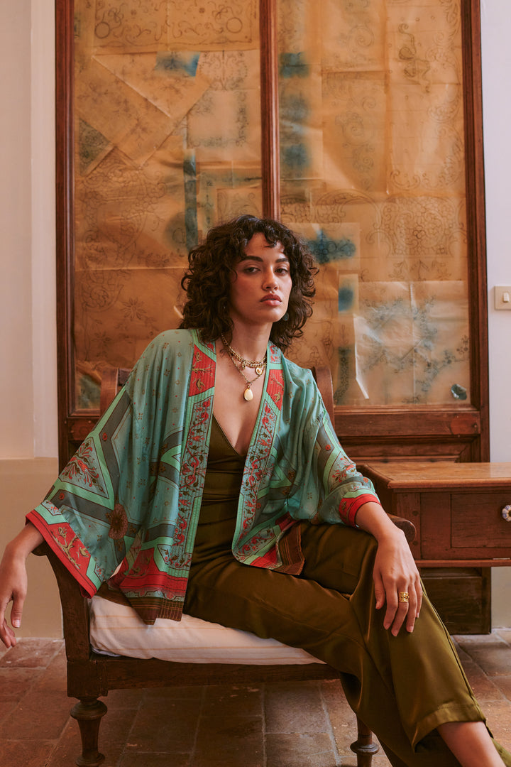 Kimono Fleur de Lys Aqua