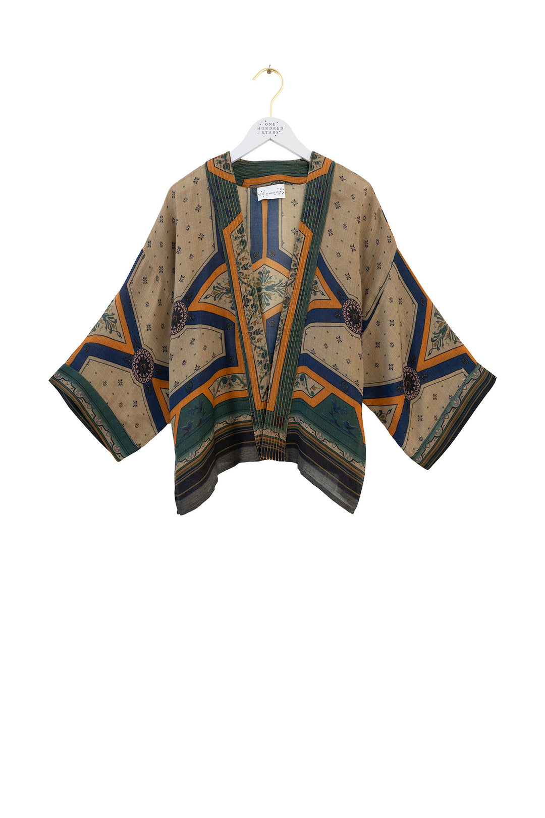 One Hundred Stars Fleur De Lys Sand Wool Kimono