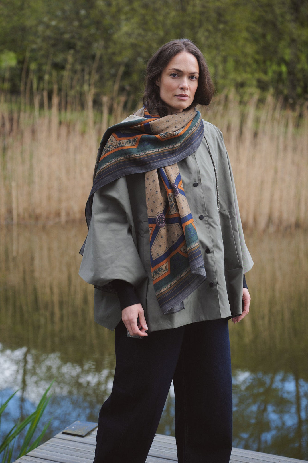 One Hundred Stars Fleur De Lys Sand Wool Scarf