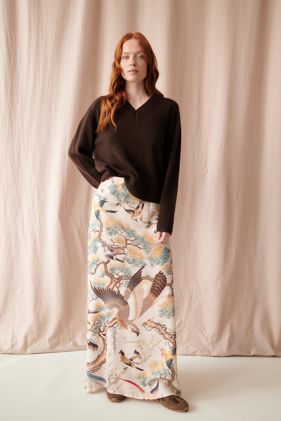 Hummingbird Nude A-line Maxi Skirt