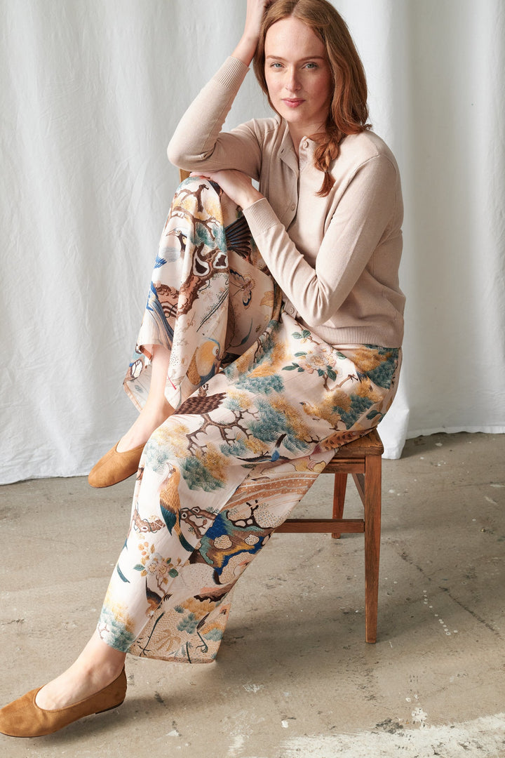 Pantalon palazzo nude à motif colibri