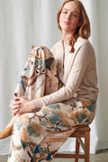 Pantalon palazzo nude à motif colibri