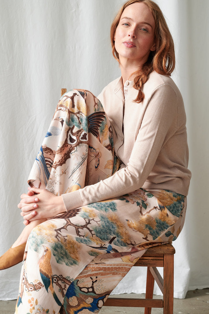 Pantalon palazzo nude à motif colibri
