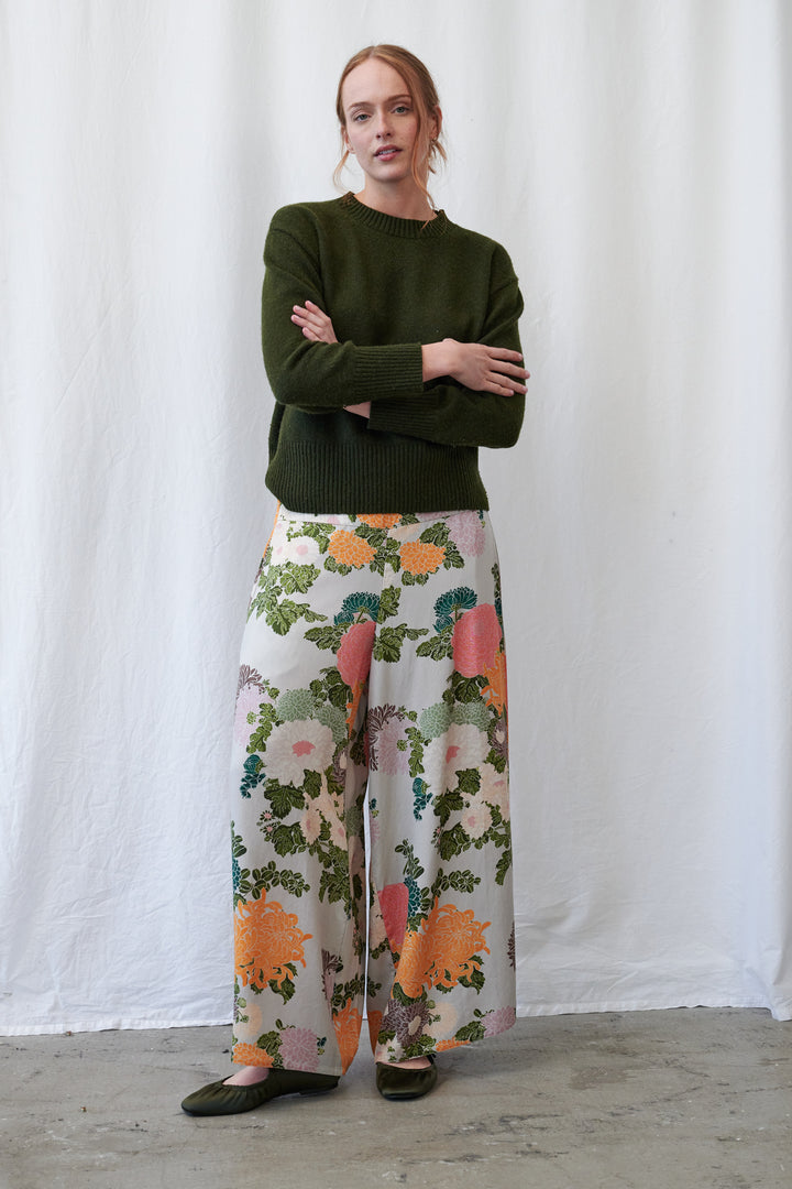 Pantalon palazzo Jacquard couleur mastic