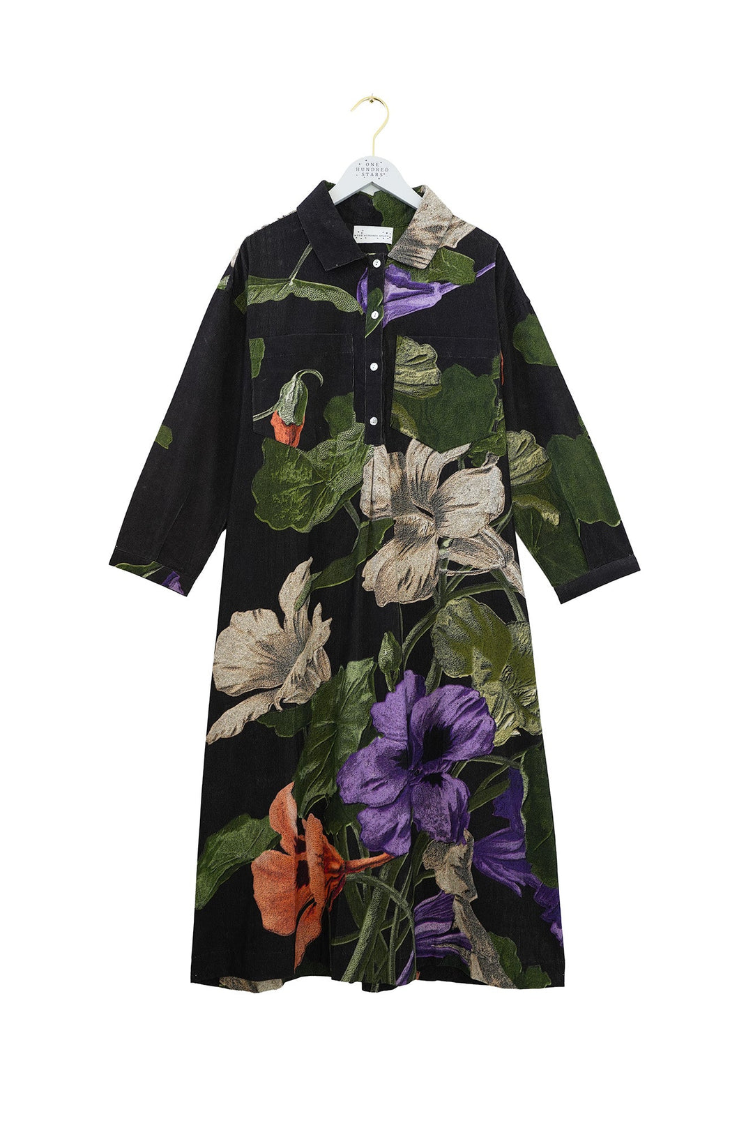 One Hundred Stars Nasturtium Black Needlecord Pocket Dress
