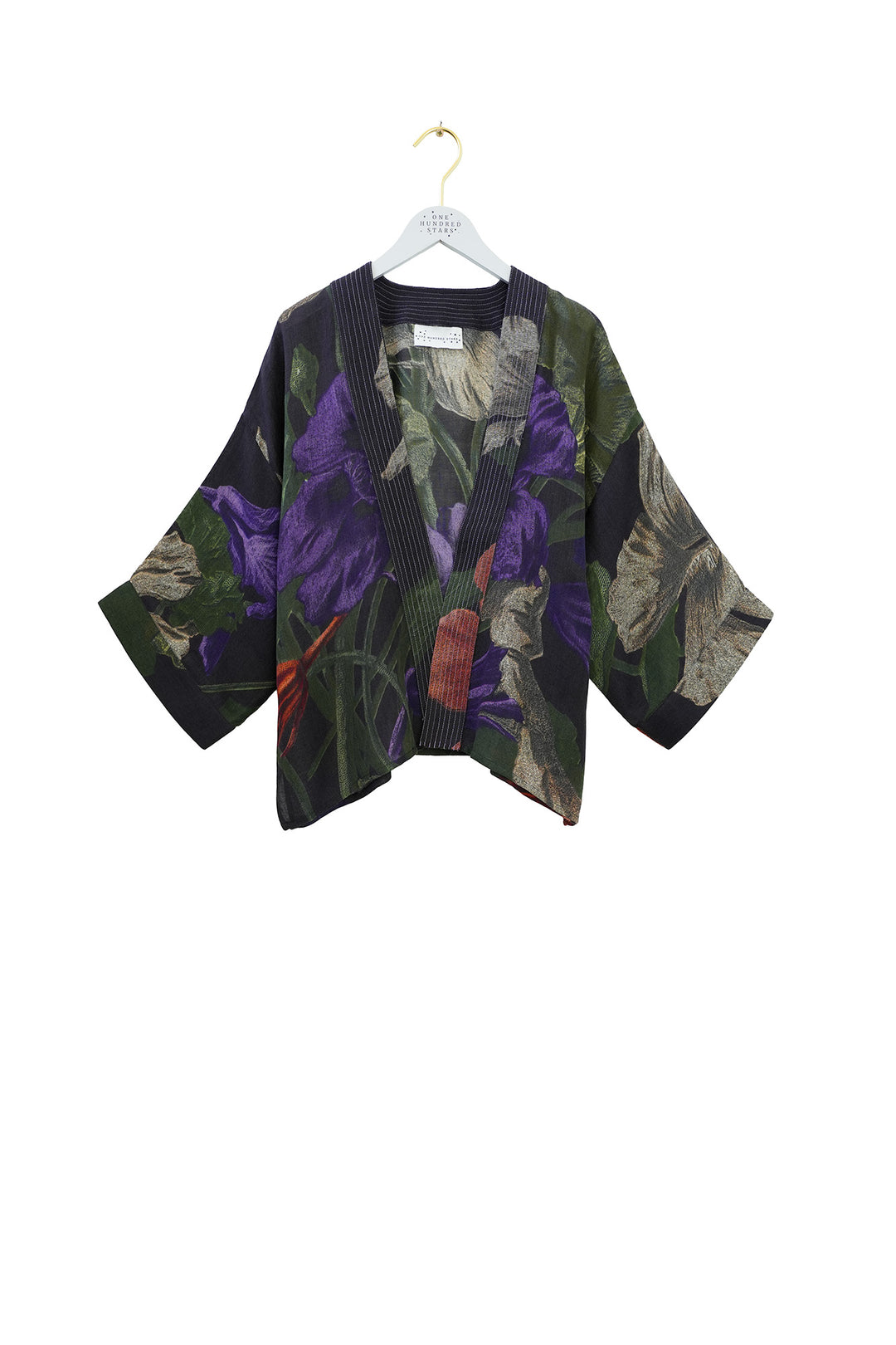 One Hundred Stars Nasturtium Black Wool Kimono