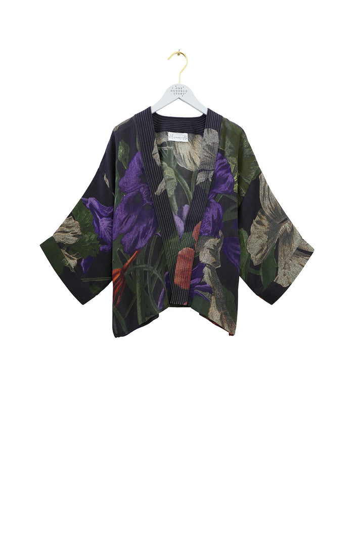 One Hundred Stars Nasturtium Black Wool Kimono