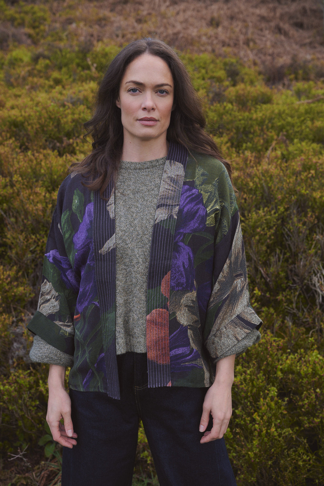 One Hundred Stars Nasturtium Black Wool Kimono