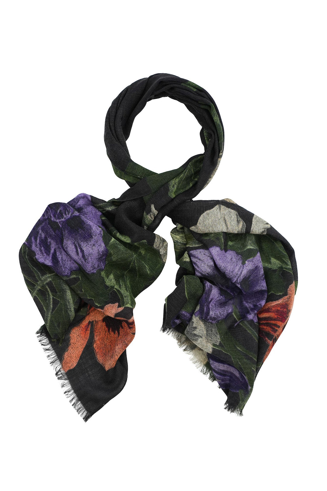 One Hundred Stars Nasturtium Black Wool Scarf