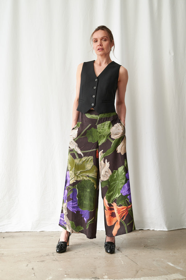 One Hundred Stars Nasturtium Black Palazzo Pants